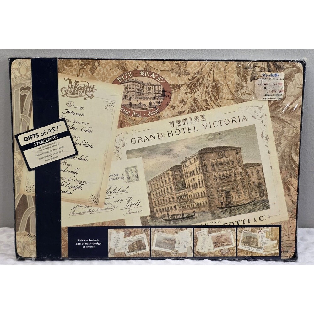 Gifts of Art Placemat Set Cork New Heat/Stain Resistant Wipe Clean Venice Sealed